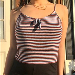 Garage Multicolored Striped Tie Tank Top